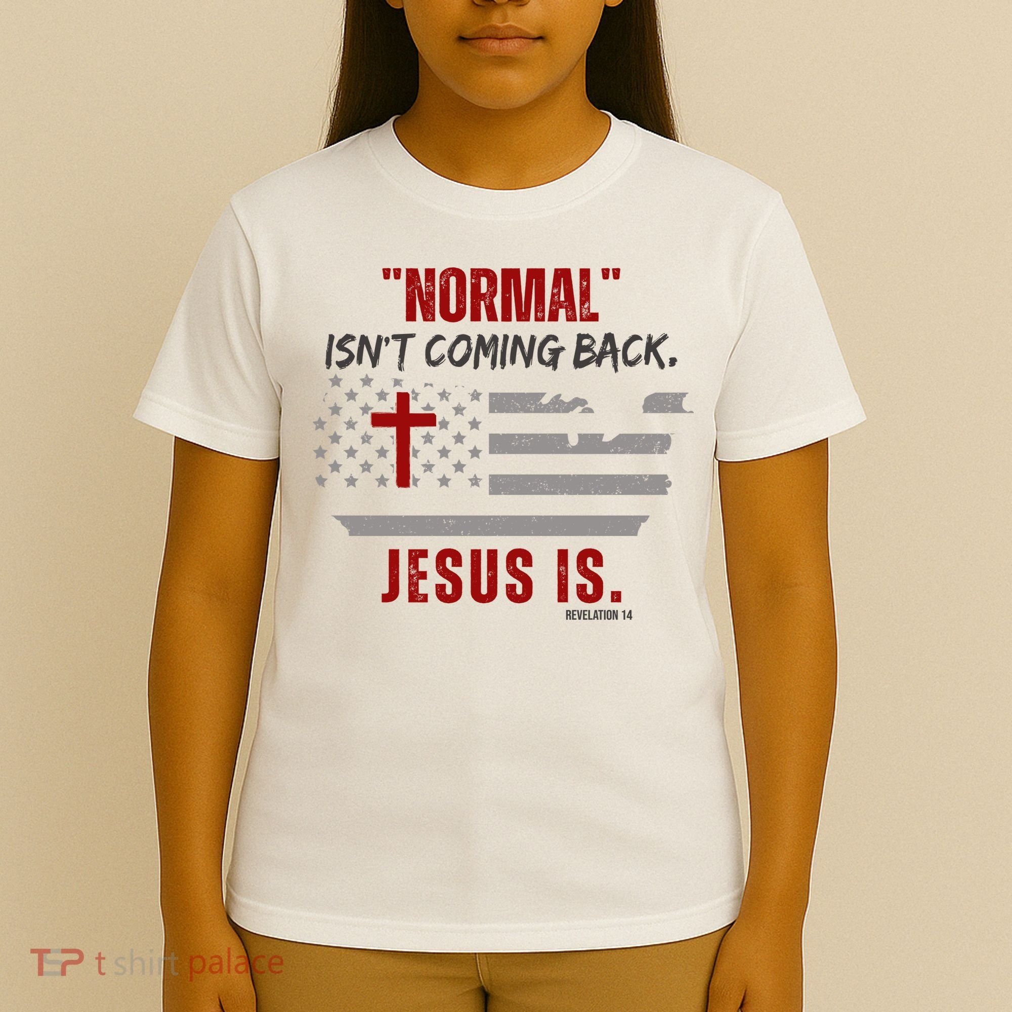 Normal Isnt Coming Back Jesus Is American Flag Cross T-Shirt