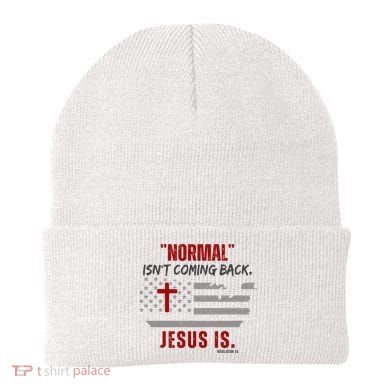 Normal Isnt Coming Back Jesus Is American Flag Cross Beanie