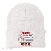 Normal Isnt Coming Back Jesus Is American Flag Cross Beanie thumb 0