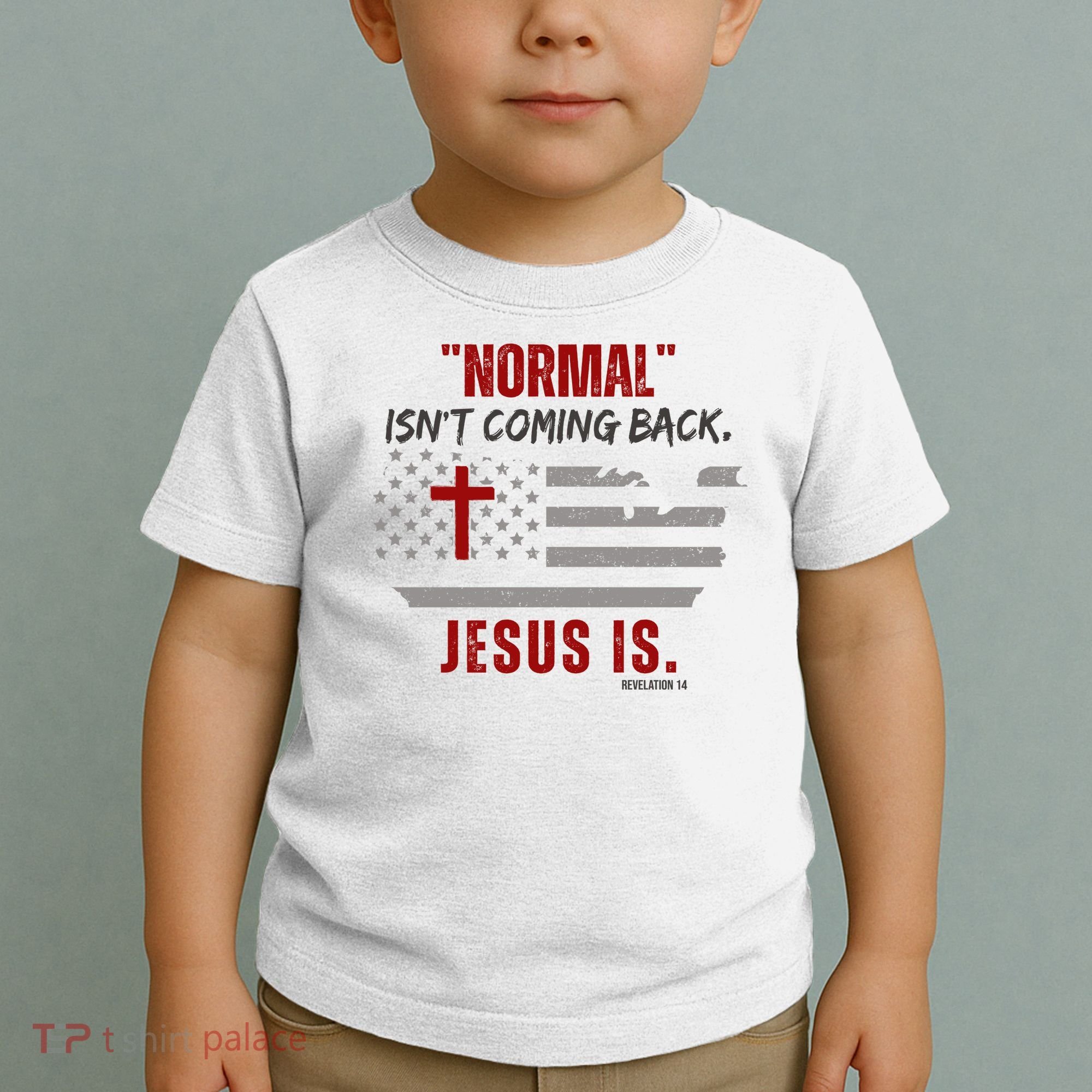 Normal Isnt Coming Back Jesus Is American Flag Cross Toddler T-Shirt