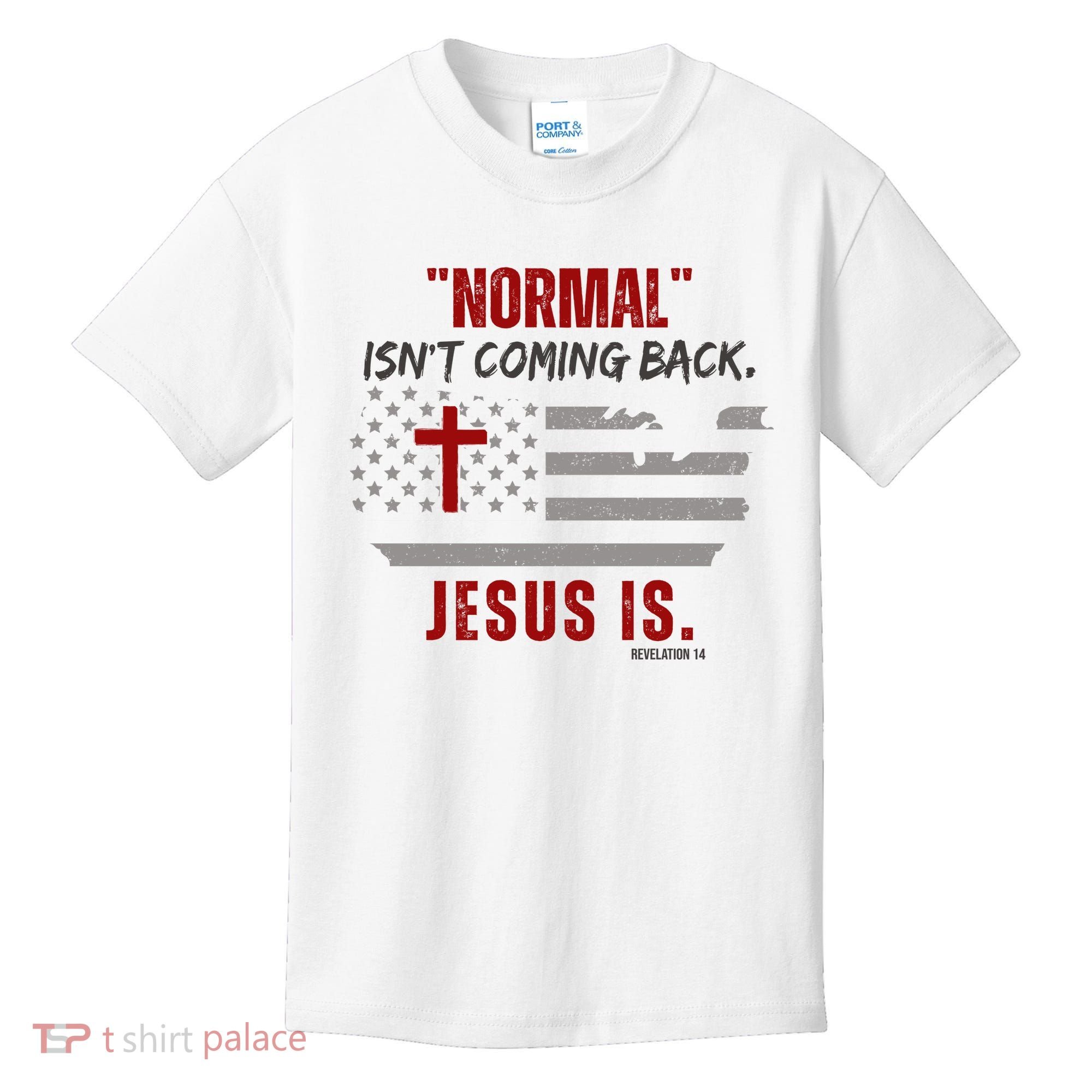 Normal Isnt Coming Back Jesus Is American Flag Cross Kids T-Shirt