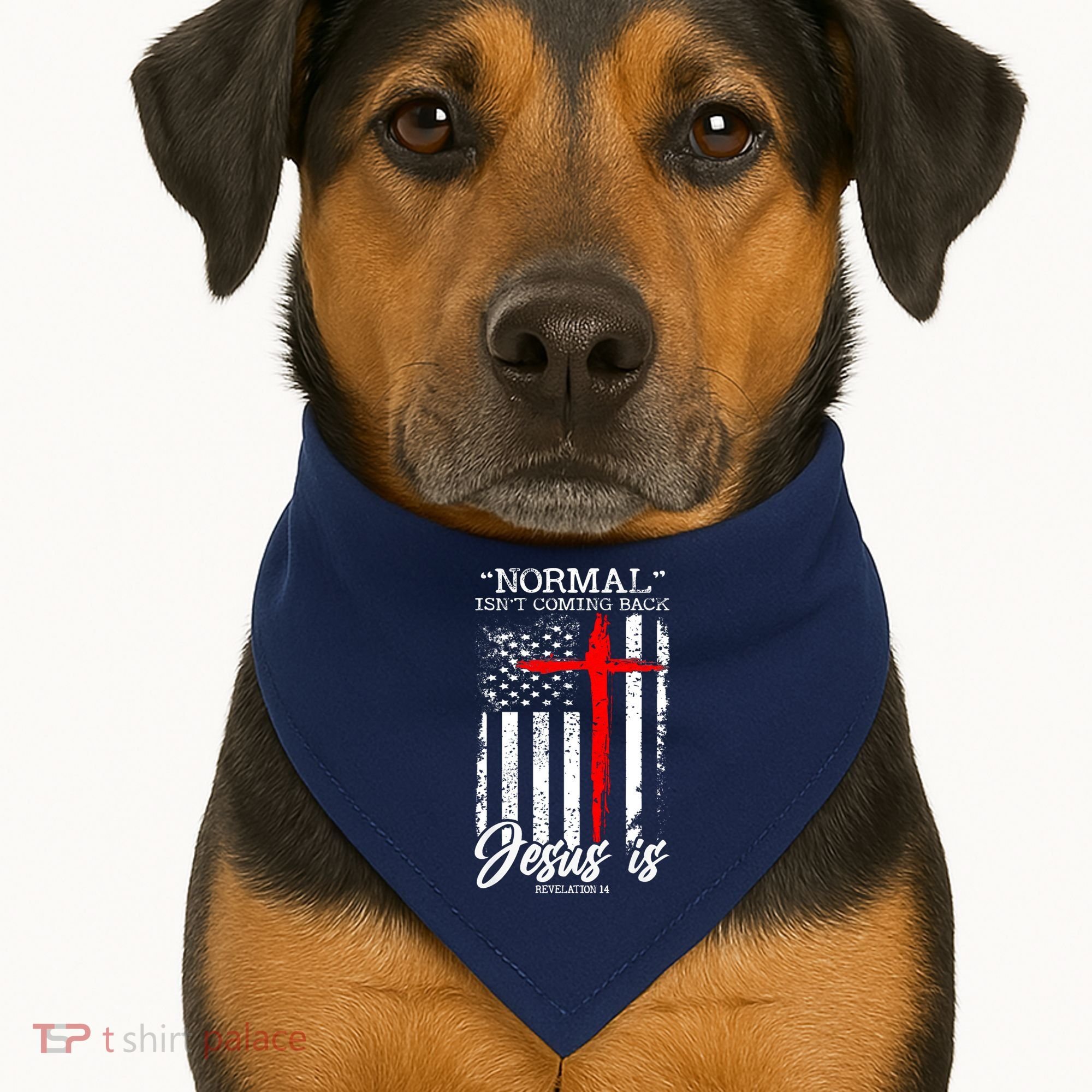 Normal Isn't Coming Back But Jesus Is Revelation 14  USA-Made Doggie Bandana
