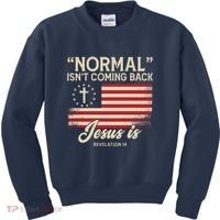 Normal Isnt Coming Back Jesus Is American Flag Kids Sweatshirt thumb 0