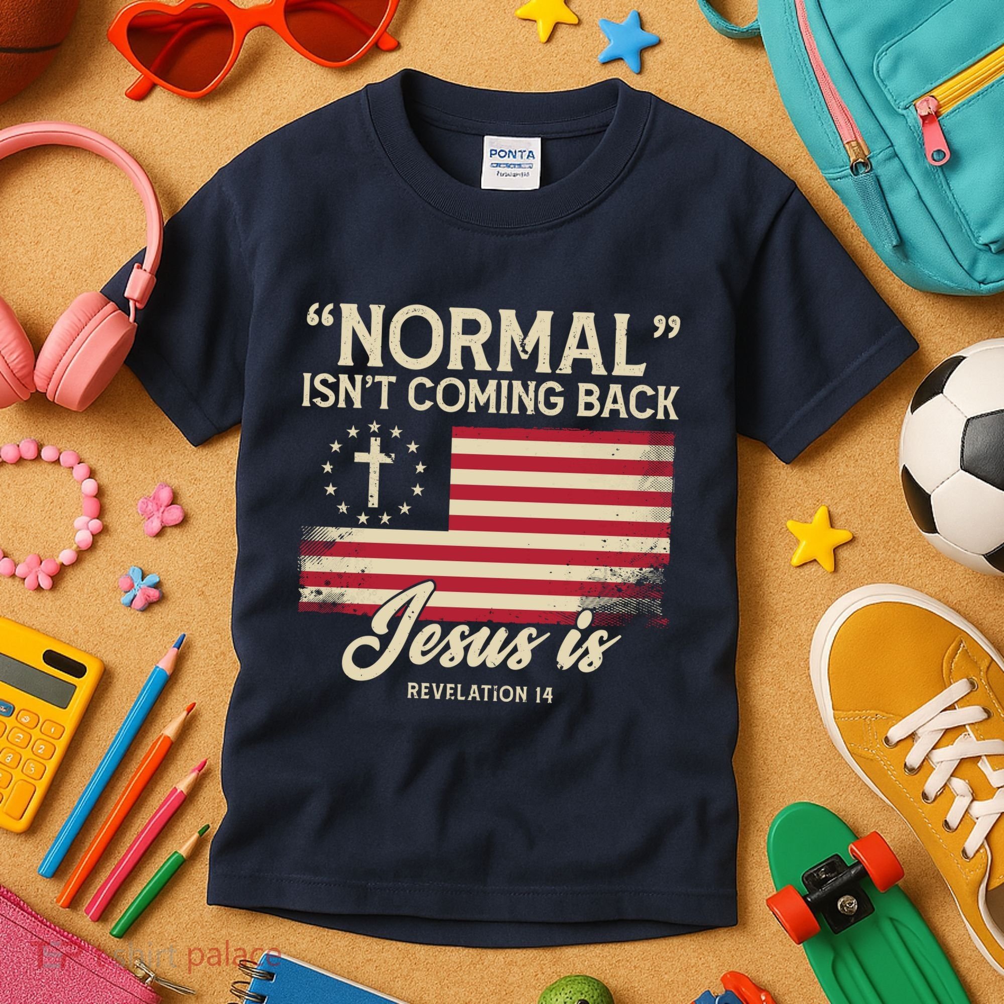 Normal Isnt Coming Back Jesus Is American Flag Kids T-Shirt