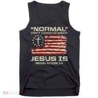 Normal IsnT Coming Back Jesus Is Christian American Flag Tank Top thumb 0