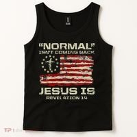 Normal IsnT Coming Back Jesus Is Christian American Flag Tank Top thumb 2