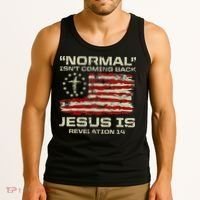 Normal IsnT Coming Back Jesus Is Christian American Flag Tank Top thumb 3