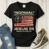 Normal IsnT Coming Back Jesus Is Christian American Flag Women's T-Shirt thumb 3