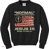 Normal IsnT Coming Back Jesus Is Christian American Flag Kids Sweatshirt thumb 0