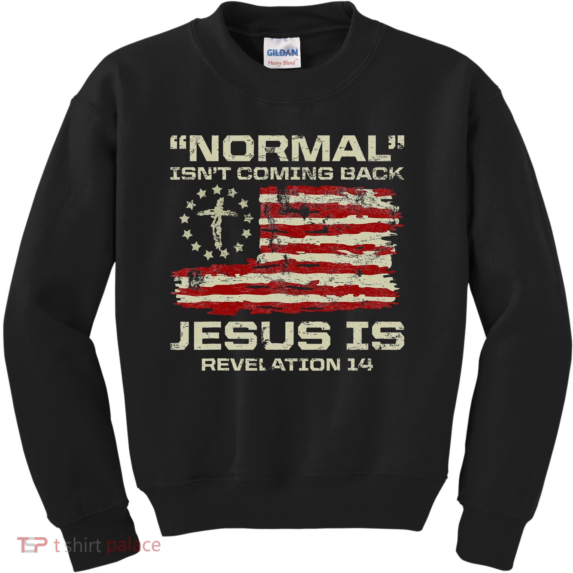 Normal IsnT Coming Back Jesus Is Christian American Flag Kids Sweatshirt