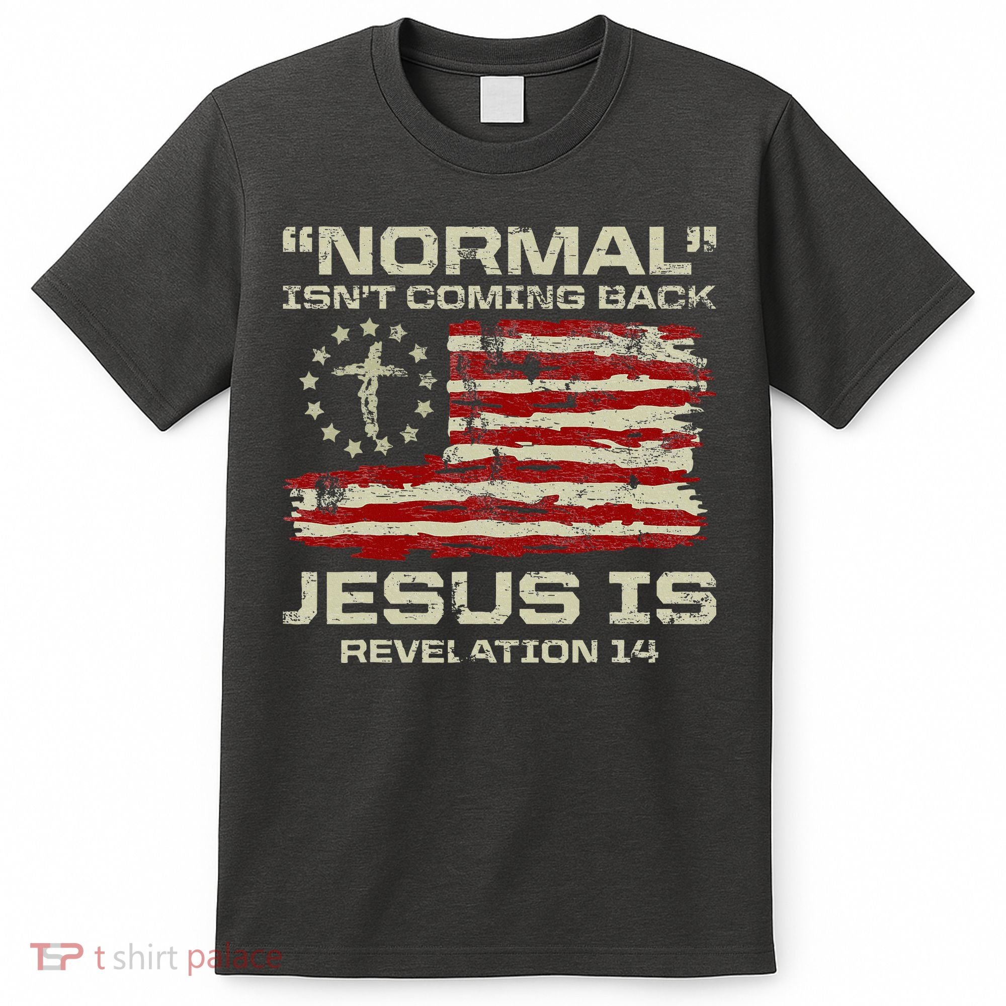 Normal IsnT Coming Back Jesus Is Christian American Flag T-Shirt