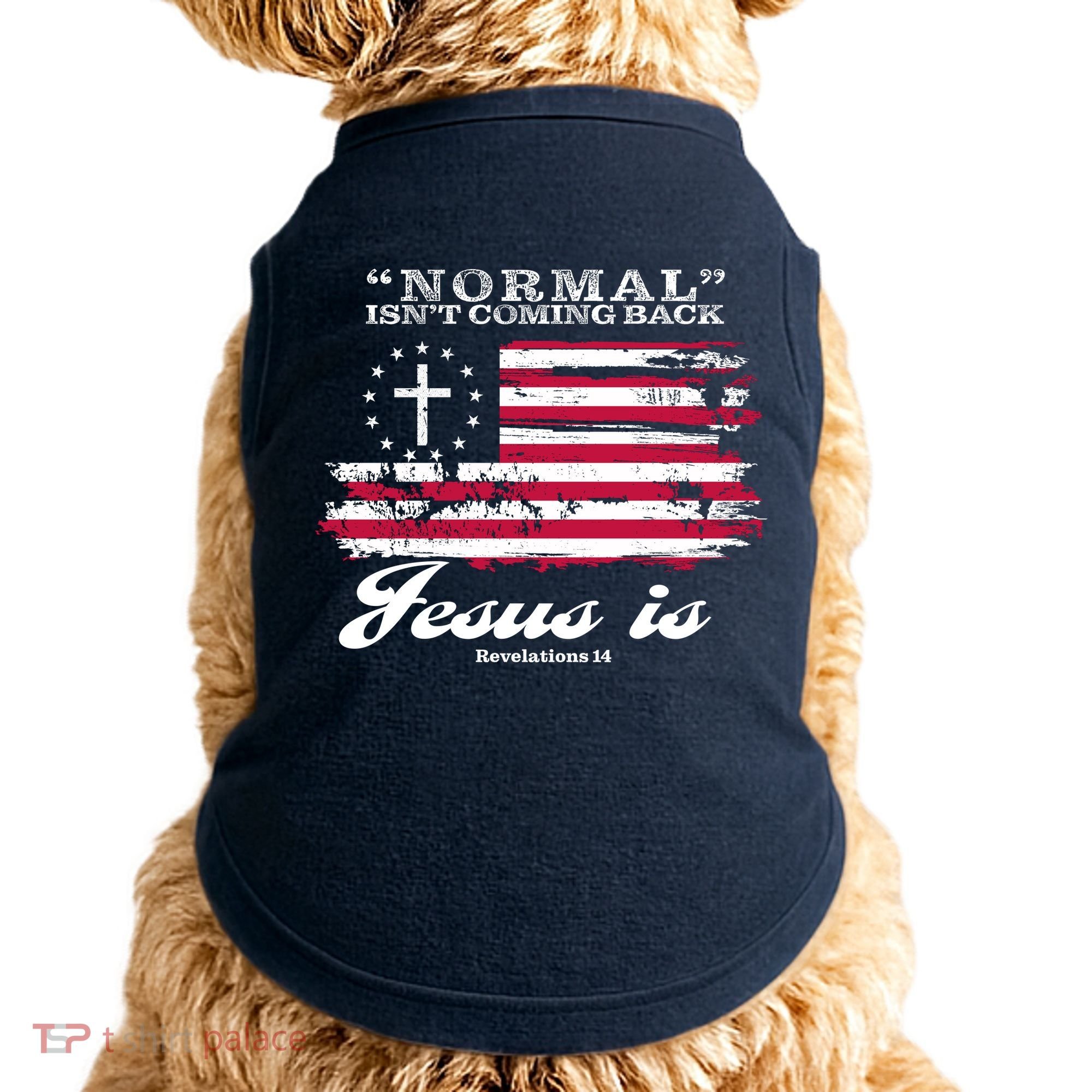 Normal Isn't Coming Back But Jesus Is Revelation 14 American Flag Doggie Tank