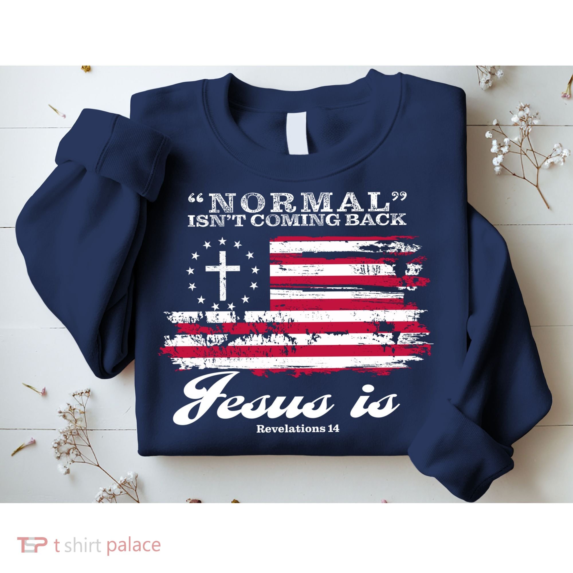 Normal Isn't Coming Back But Jesus Is Revelation 14 American Flag Sweatshirt