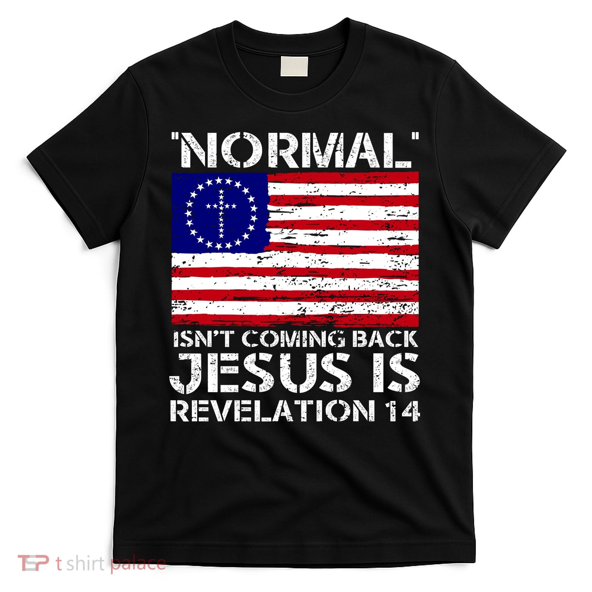 Norman Isnt Coming Back Jesus Is Revelation USA Flag Christianity T-Shirt