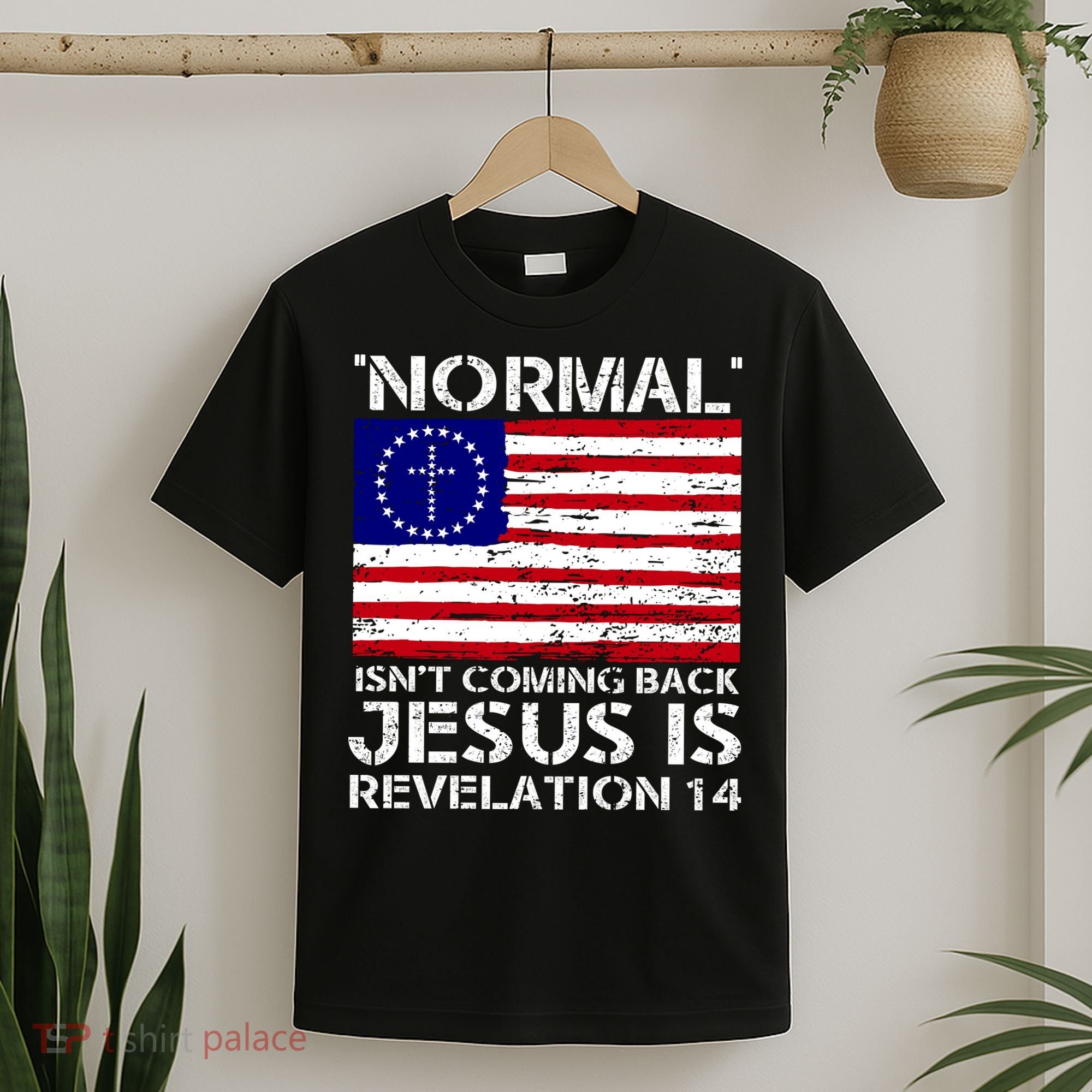 Norman Isnt Coming Back Jesus Is Revelation USA Flag Christianity T-Shirt