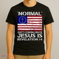 Norman Isnt Coming Back Jesus Is Revelation USA Flag Christianity T-Shirt thumb 3