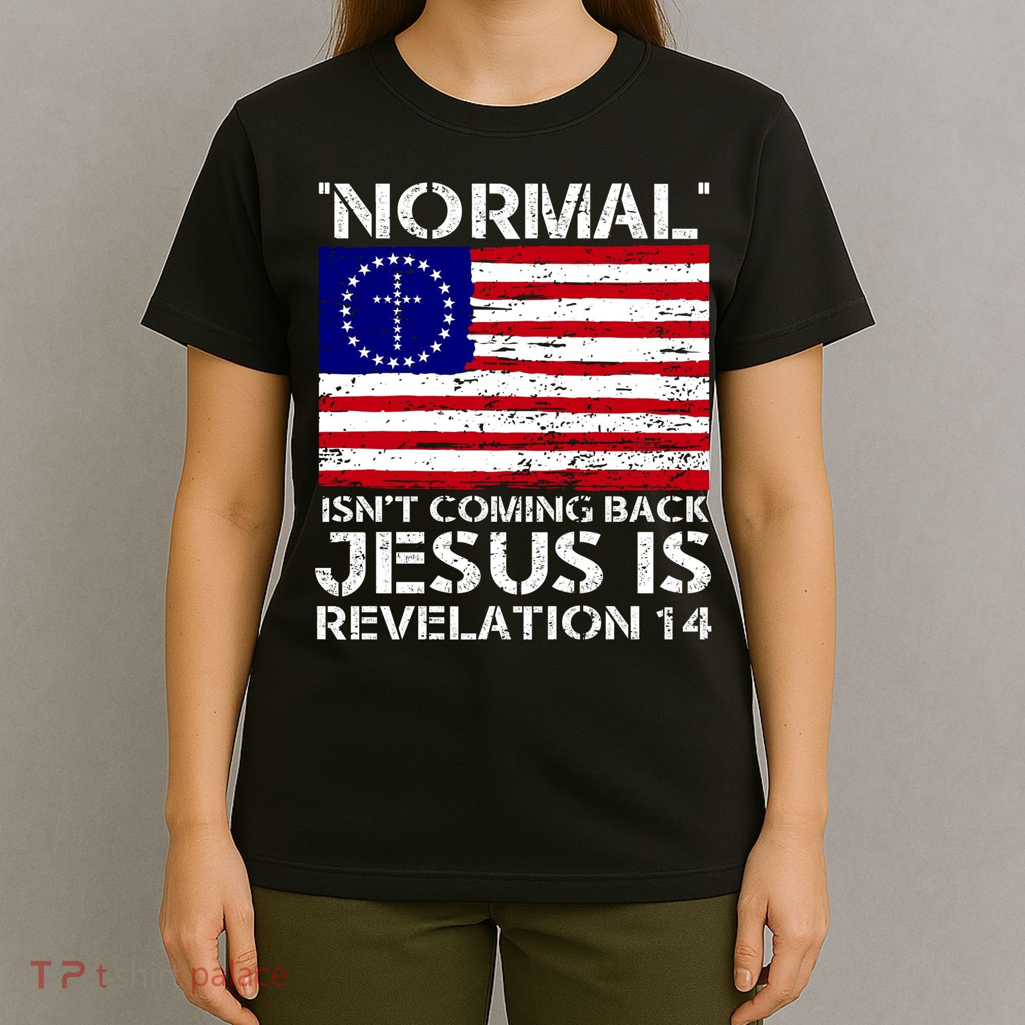 Norman Isnt Coming Back Jesus Is Revelation USA Flag Christianity T-Shirt