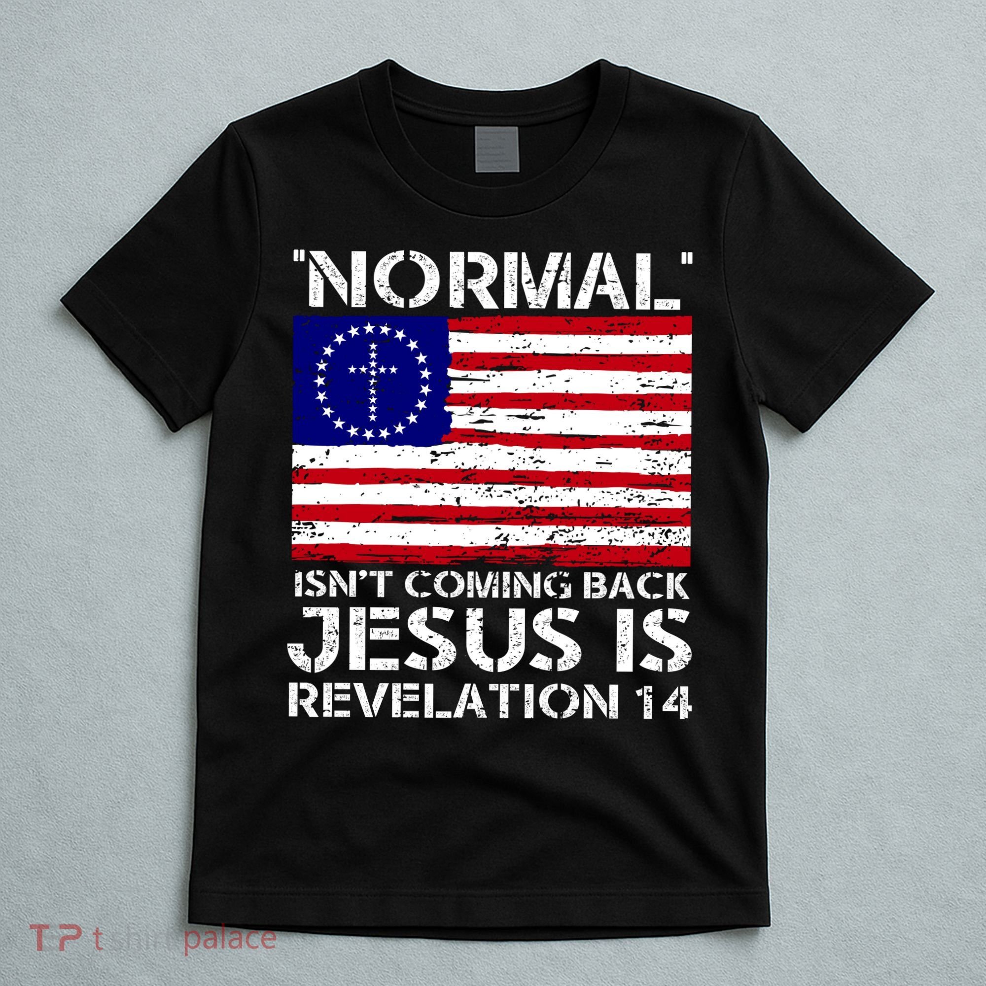 Norman Isnt Coming Back Jesus Is Revelation USA Flag Christianity T-Shirt
