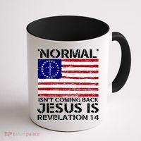Norman Isnt Coming Back Jesus Is Revelation USA Flag Christianity Coffee Mug thumb 1