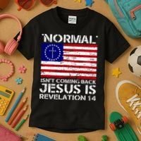 Norman Isnt Coming Back Jesus Is Revelation USA Flag Christianity Kids T-Shirt thumb 3