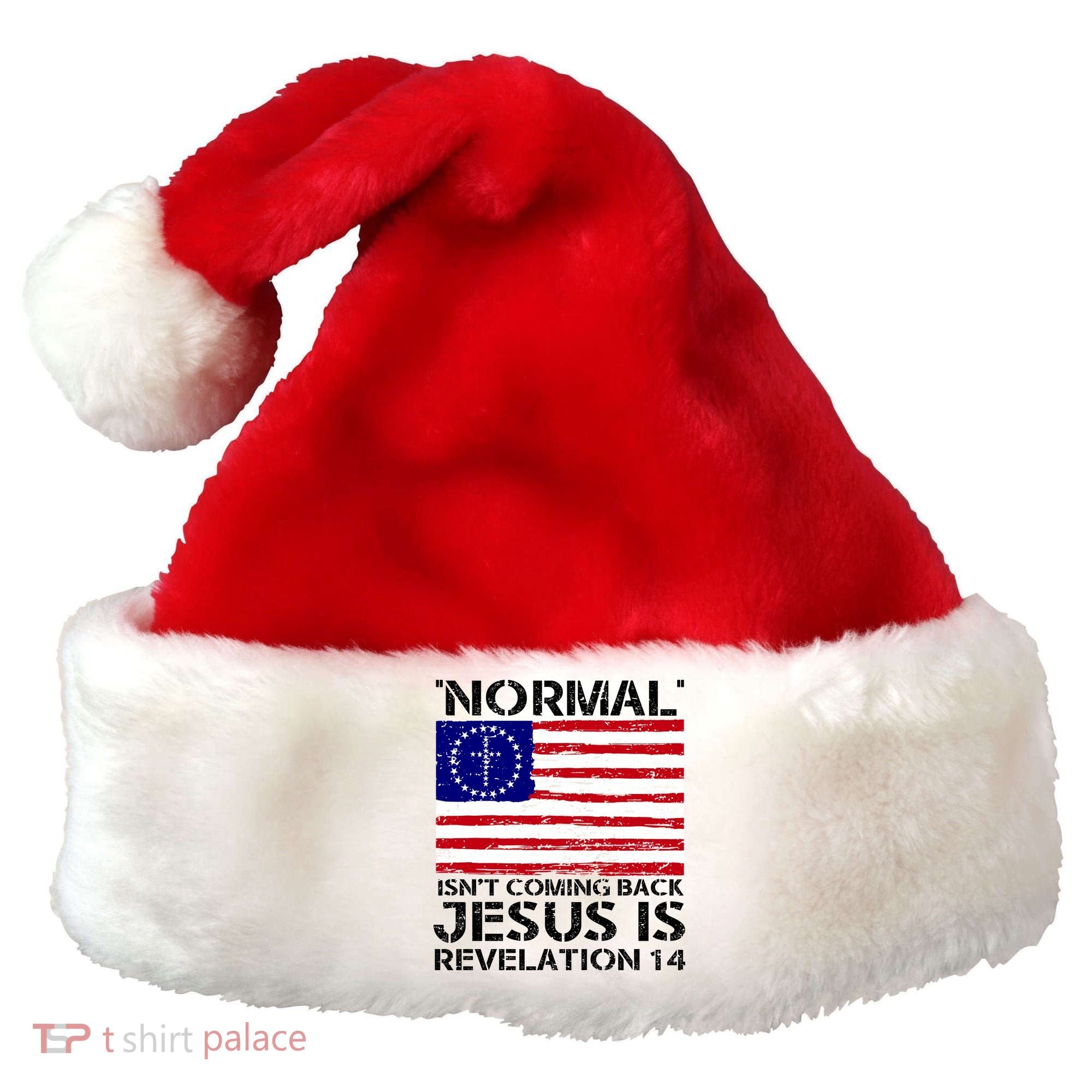 Norman Isnt Coming Back Jesus Is Revelation USA Flag Christianity Santa Hat