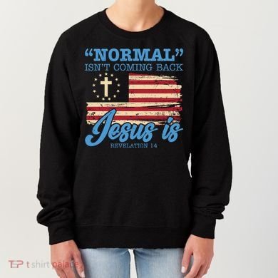 Normal Isn't Coming Back Jesus Is Distressed USA Flag Women's Sweatshirt