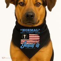 Normal Isn't Coming Back Jesus Is Distressed USA Flag USA-Made Doggie Bandana thumb 1