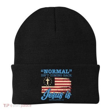 Normal Isn't Coming Back Jesus Is Distressed USA Flag Beanie