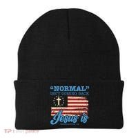 Normal Isn't Coming Back Jesus Is Distressed USA Flag Beanie thumb 0