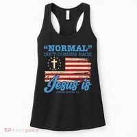Normal Isn't Coming Back Jesus Is Distressed USA Flag Women's Tank Top thumb 0
