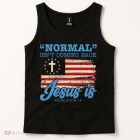 Normal Isn't Coming Back Jesus Is Distressed USA Flag Tank Top thumb 2