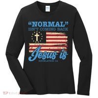Normal Isn't Coming Back Jesus Is Distressed USA Flag Women's Long Sleeve Shirt thumb 0