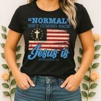 Normal Isn't Coming Back Jesus Is Distressed USA Flag Women's T-Shirt thumb 2