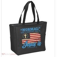 Normal Isn't Coming Back Jesus Is Distressed USA Flag Tote Bag thumb 2