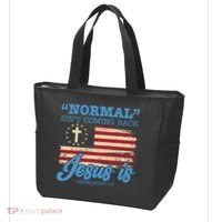 Normal Isn't Coming Back Jesus Is Distressed USA Flag Tote Bag thumb 3