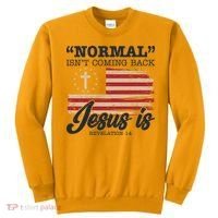 Normal Isn't Coming Back Jesus Is Distressed USA Flag Sweatshirt thumb 0