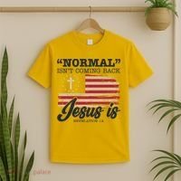 Normal Isn't Coming Back Jesus Is Distressed USA Flag T-Shirt thumb 2