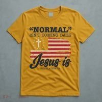 Normal Isn't Coming Back Jesus Is Distressed USA Flag T-Shirt thumb 5