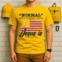 Normal Isn't Coming Back Jesus Is Distressed USA Flag T-Shirt thumb 6