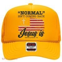 Normal Isn't Coming Back Jesus Is Distressed USA Flag Hat thumb 0
