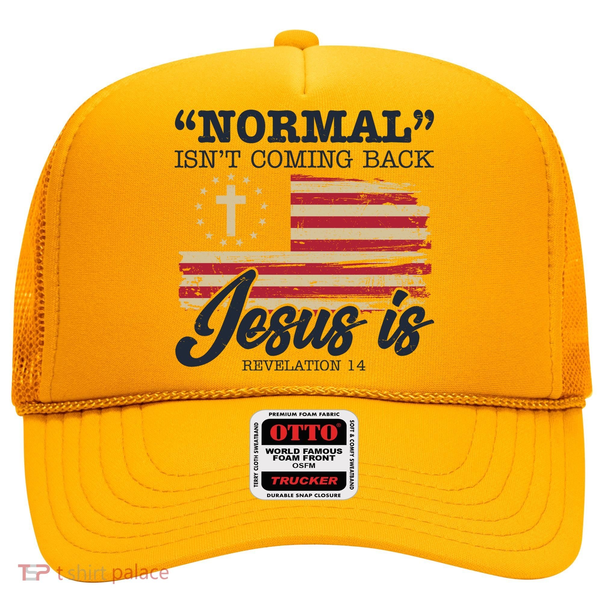 Normal Isn't Coming Back Jesus Is Distressed USA Flag Hat