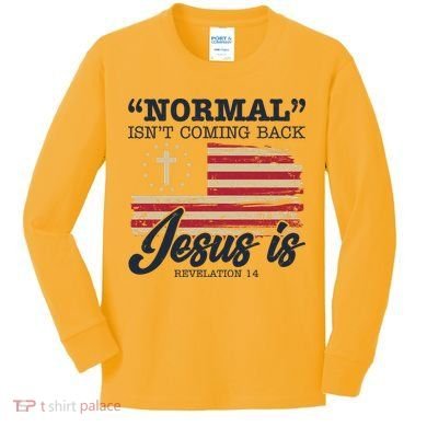 Normal Isn't Coming Back Jesus Is Distressed USA Flag Kids Long Sleeve Shirt