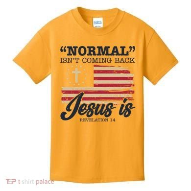Normal Isn't Coming Back Jesus Is Distressed USA Flag Kids T-Shirt