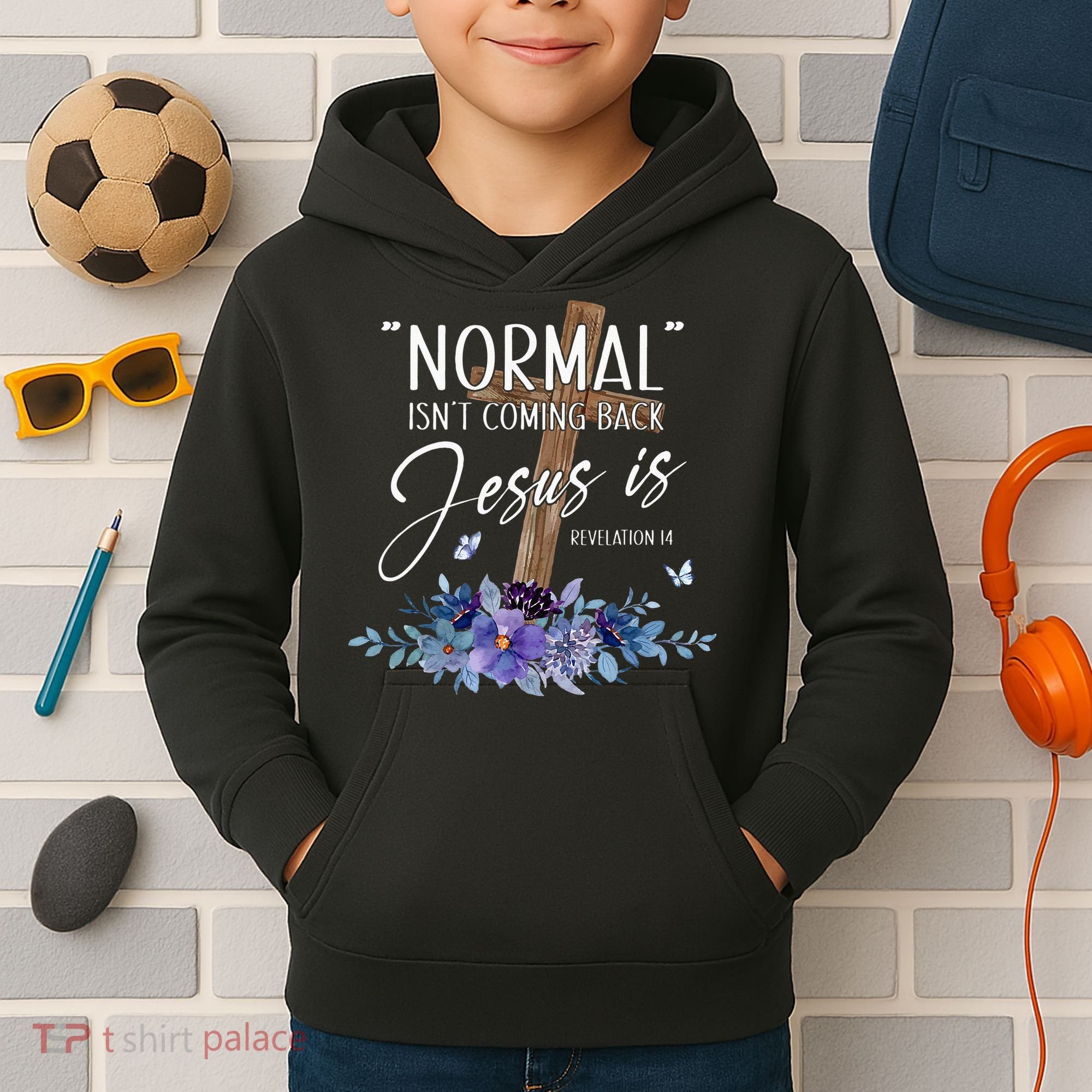 Normal Isnt Coming Back But Jesus Is Revelation 14 Flower Kids Hoodie