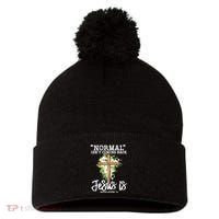 Normal Isn't Coming Back But Jesus Is Cross Christian Pom Pom 12in Knit Beanie thumb 0