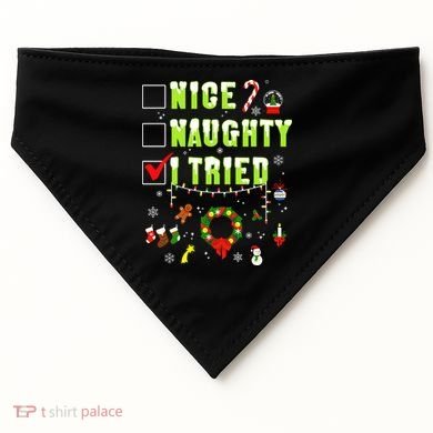 Nice Naughty I Tried Funny Christmas Checklist  USA-Made Doggie Bandana