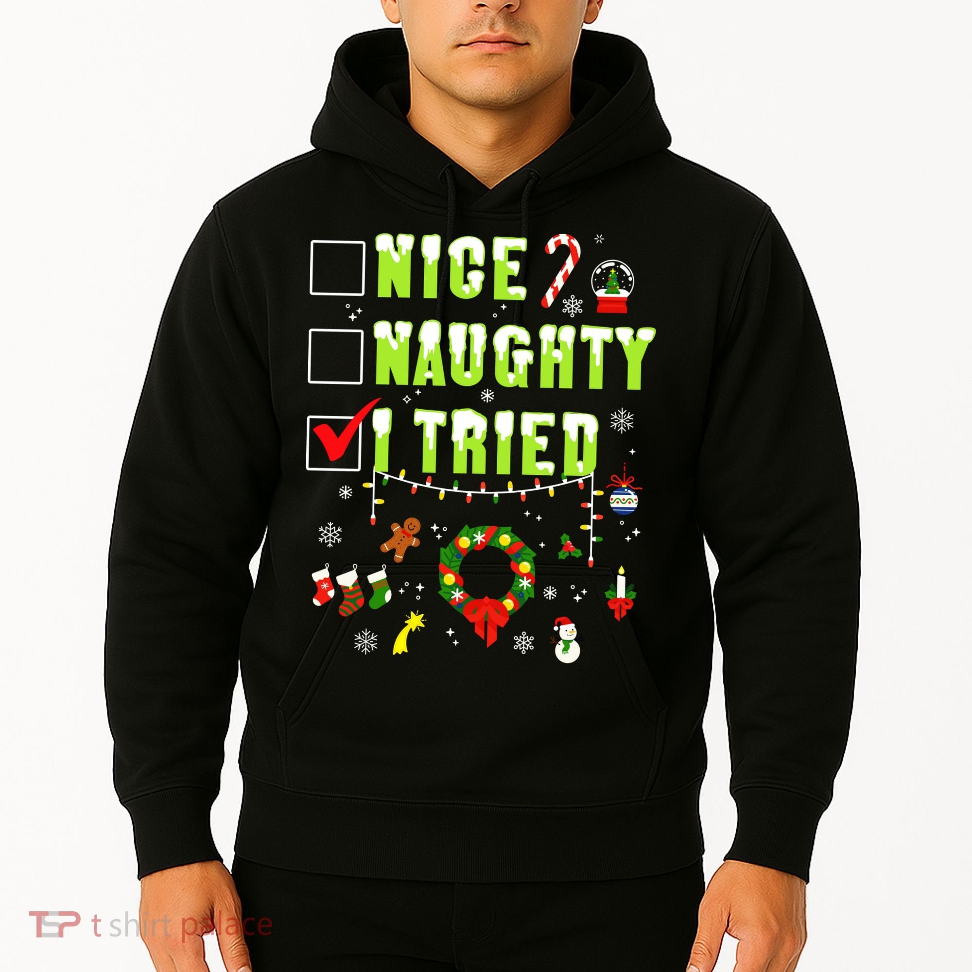 Nice Naughty I Tried Funny Christmas Checklist  Hoodie