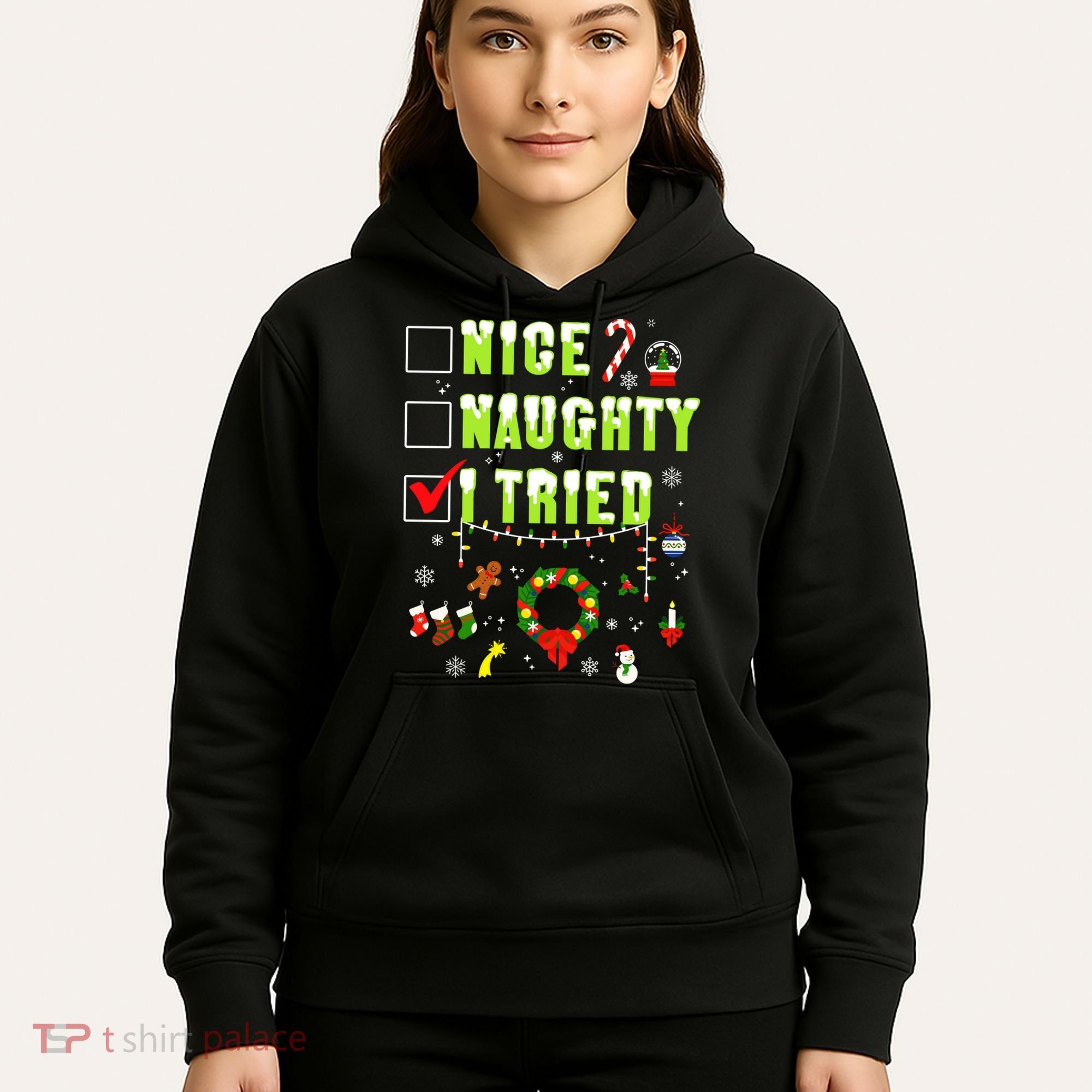 Nice Naughty I Tried Funny Christmas Checklist  Hoodie
