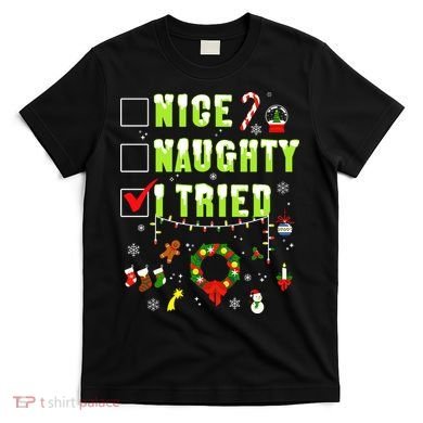 Nice Naughty I Tried Funny Christmas Checklist  T-Shirt