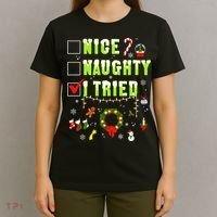 Nice Naughty I Tried Funny Christmas Checklist  T-Shirt thumb 4